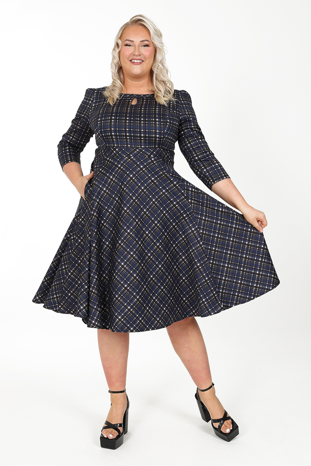 Anna Check Swing Dress in Extended Sizing